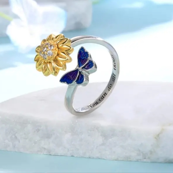 Creative Butterflies And Sunflowers Adjustable Opening Ring Perfect Gift - Picture 4 of 7